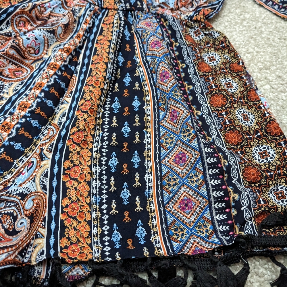 Boho tassel romper v neck short sleeve - Picture 3 of 13